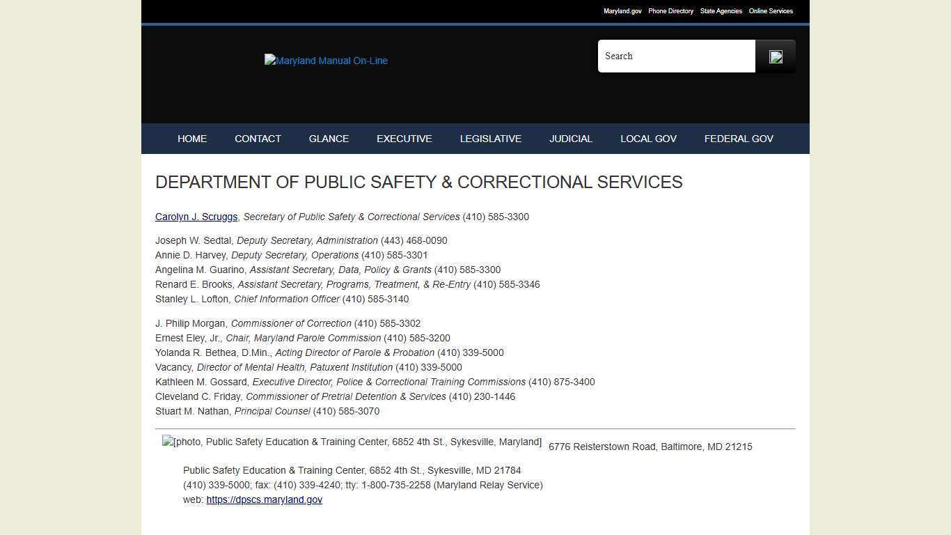 Public Safety & Correctional Services, Maryland Department of